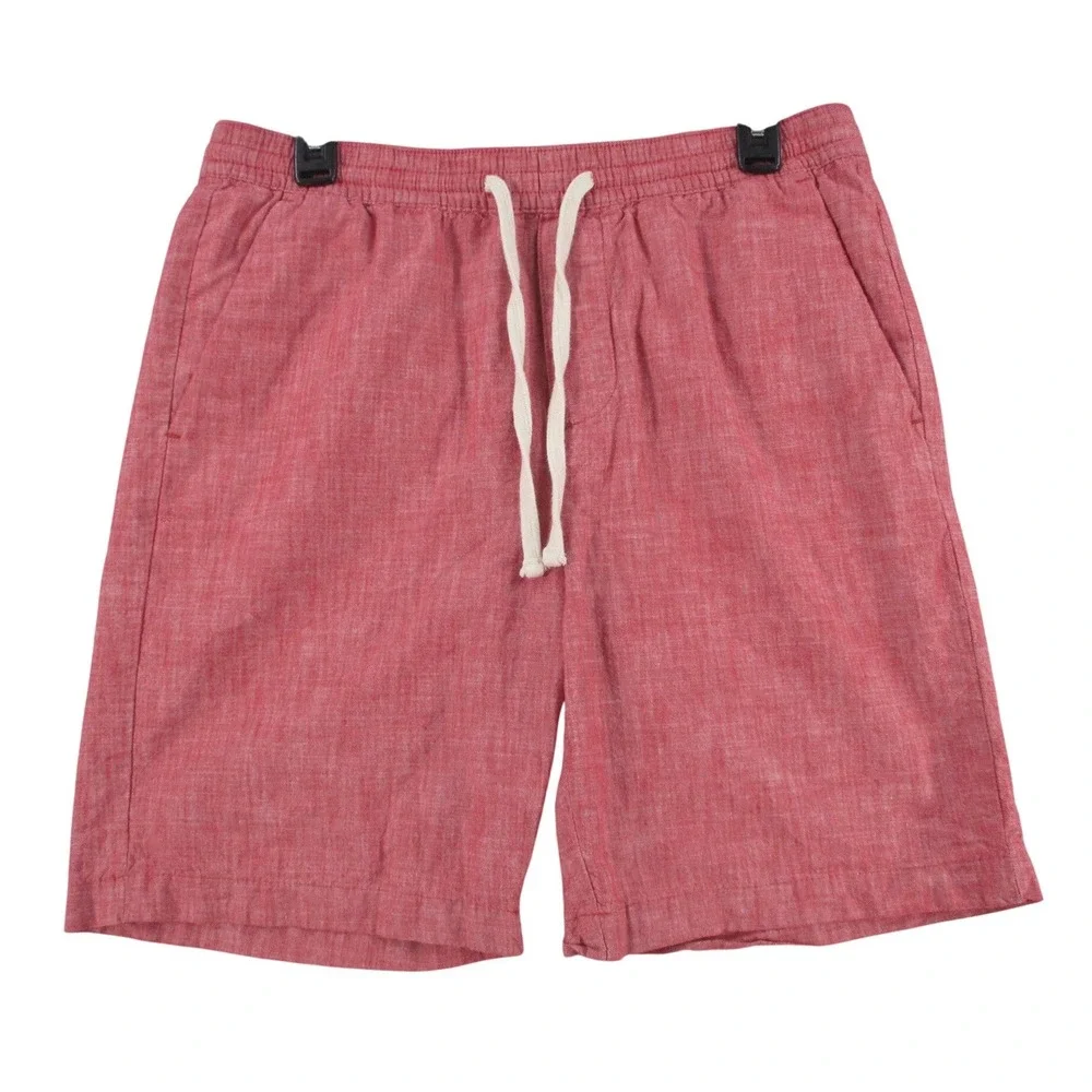 Banana Republic Mens Red Cotton Chambray Elastic Waist Drawstring Shorts Size M
